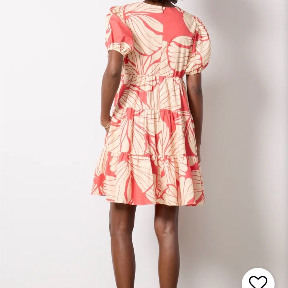 Hutch Evereve short sleeve Coral and Cream Floral V-Neck Dress small 100% cotton - Picture 6 of 8